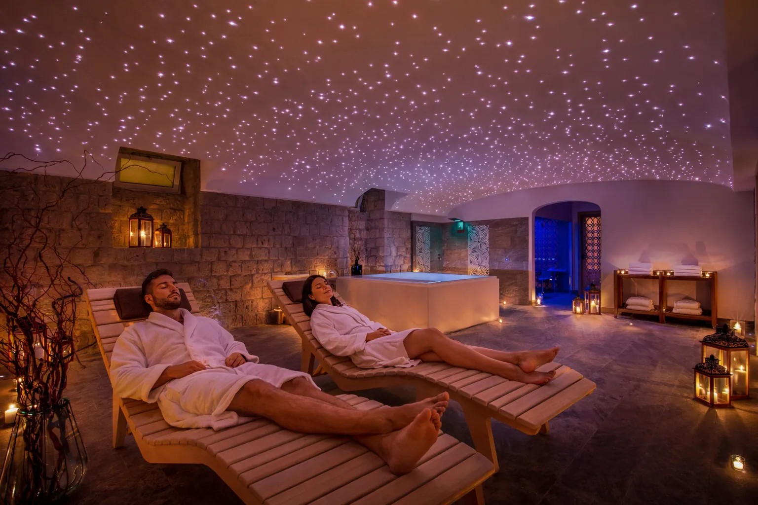 Couple at a luxury spa in Sorrento enjoying the wellness package, Lepietre Cozy Spa